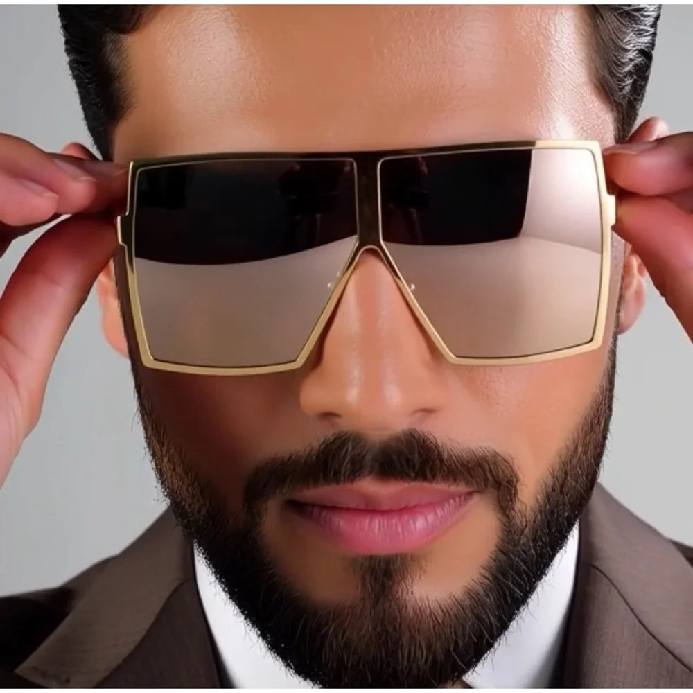 Square Oversize Sunglasses Men Fashion Big Gold Frame Shades Outdoor Lentes 2026